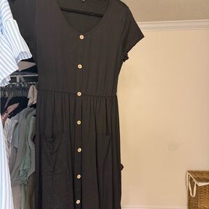 Women's Black Button-Front Short Sleeve Dress